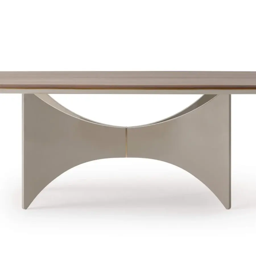 Superior Turri Blues table with walnut wood top, light-grey glossy lacquered wood base and sophisticated metal detail
