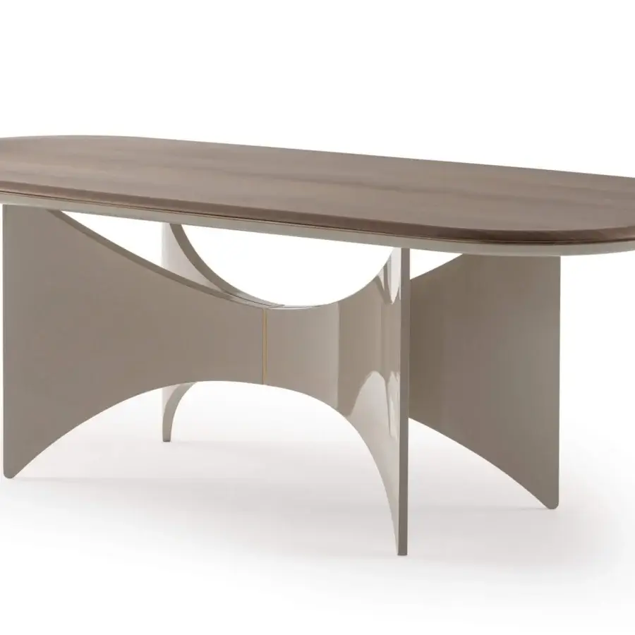 Exceptional Turri Blues table with walnut wood top, rounded corners and glossy lacquered beige legs