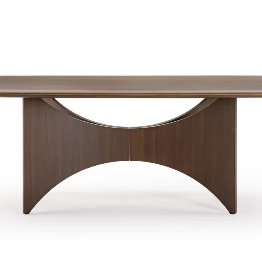 Exceptional Turri Blues table with walnut wood top, rounded corners and gold-colored metal detail in a smooth dark brown finish