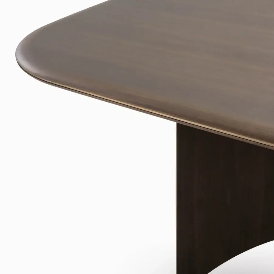 Distinguished Turri Blues table with walnut wood top, wing-like base and dark brown finish crafted in Italy