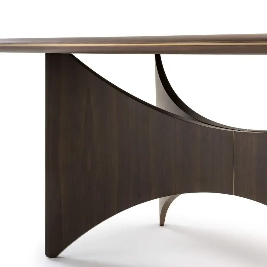Superior Turri Blues table with walnut tabletop and glossy lacquered wood base exhibiting flowing lines