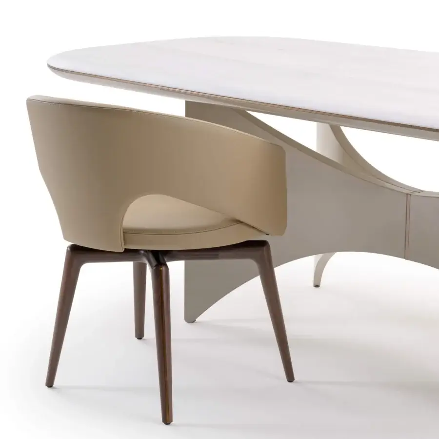 Exceptional Turri Blues table with a rounded rectangular tabletop crafted from marble and a glossy lacquered wood base with metal detailing