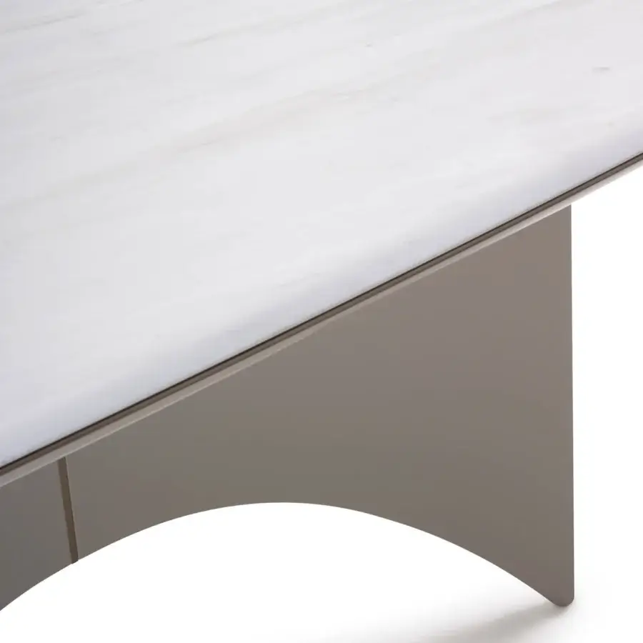 Distinguished Turri Blues table with white marble-like top and smooth gray arched base crafted in Italy