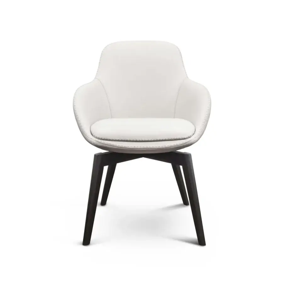 Distinguished Formitalia Downtown armchair upholstered in smooth white premium leather with dark wood veneer legs