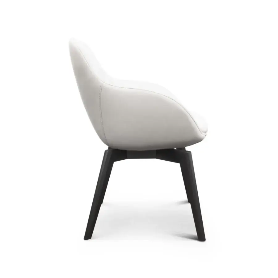 Exceptional Formitalia Downtown armchair with light upholstery and dark wood veneer legs offering continuous form