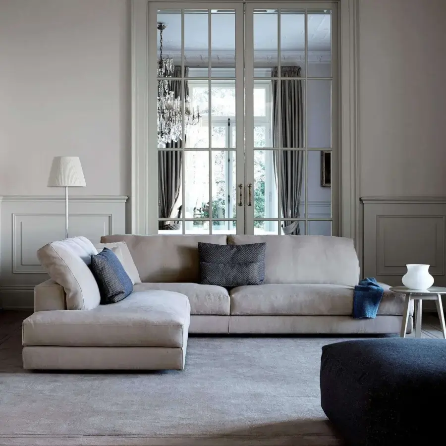 Superior Swan Italia Hamlet sectional with light beige fabric upholstery and smooth matte finish