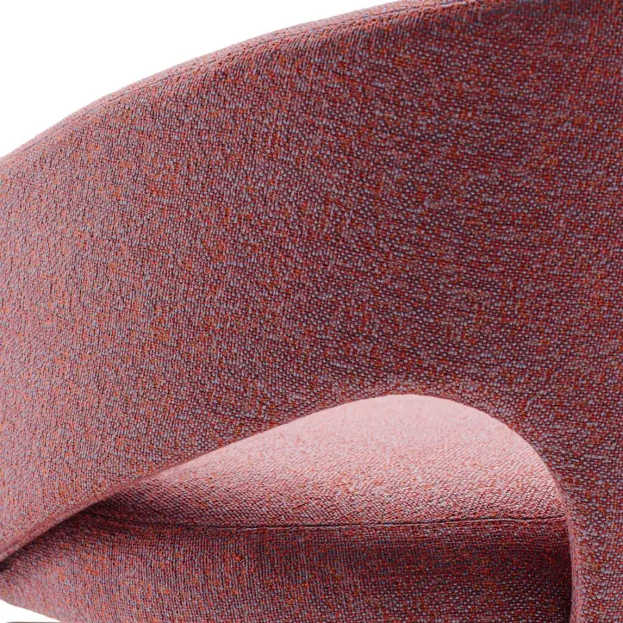 Distinguished Turri Blues armchair showcases a continuous sinuous form upholstered in textured reddish-gray textile with a wooden base