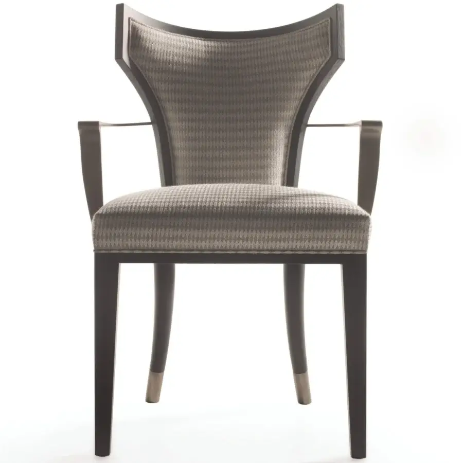 Exceptional Bellavista Angelina chair with curved multilayer poplar wood, solid oak legs and muted gray patterned fabric upholstery