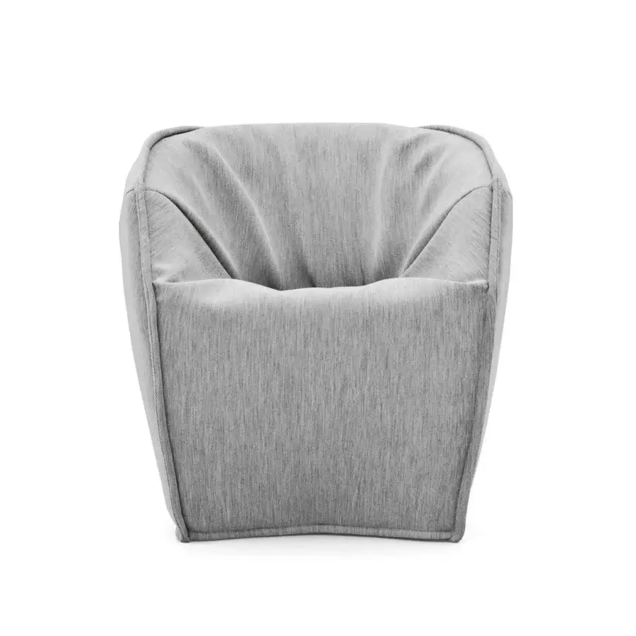 Elegant Moroso M.a.s.s.a.s lounge chair with steel frame upholstered in heathered gray textile and soft matte finish