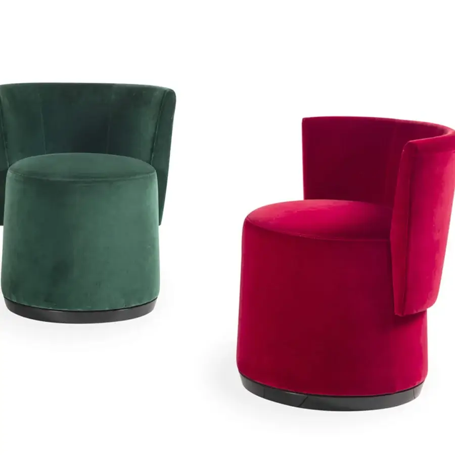 Distinguished Bellavista Dali ottoman with deep green textile upholstery and black lacquered Italian poplar wood base