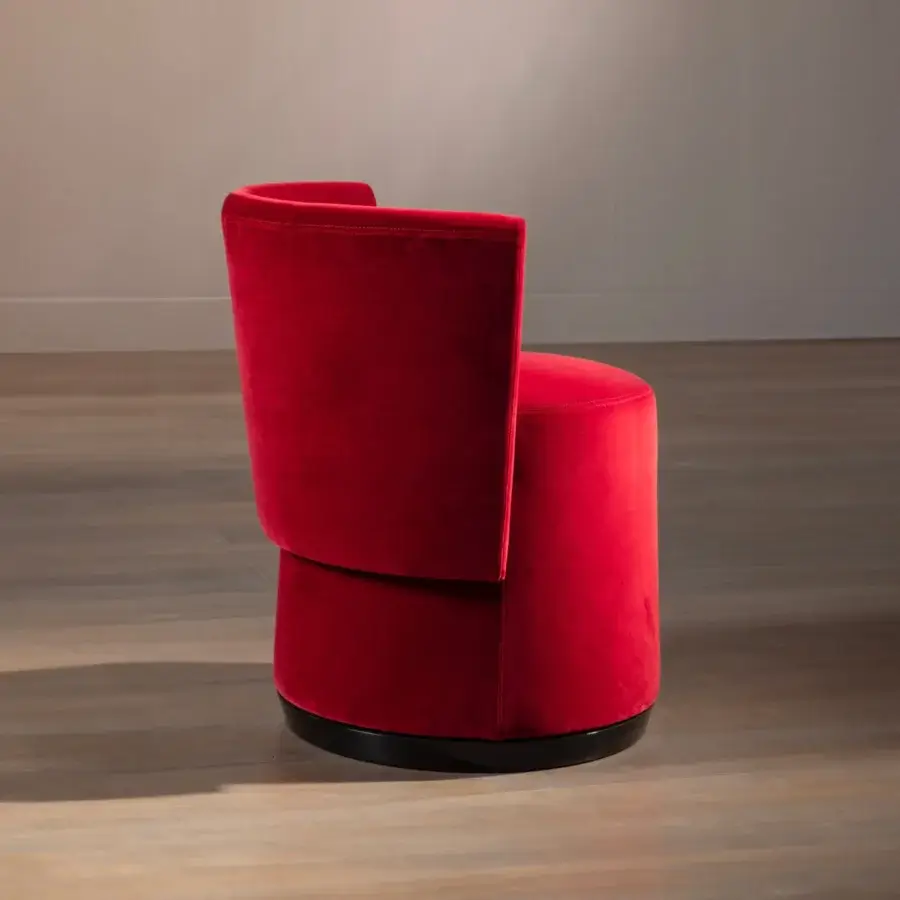 Distinguished Bellavista Dali ottoman with curved backrest upholstered in vibrant red textile and black lacquered base