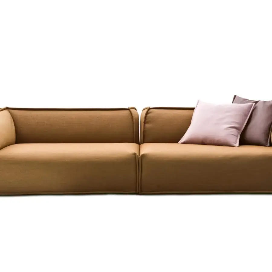 Exclusive Moroso M.a.s.s.a.s sofa with geometric form upholstered in light brown textile and matte finish