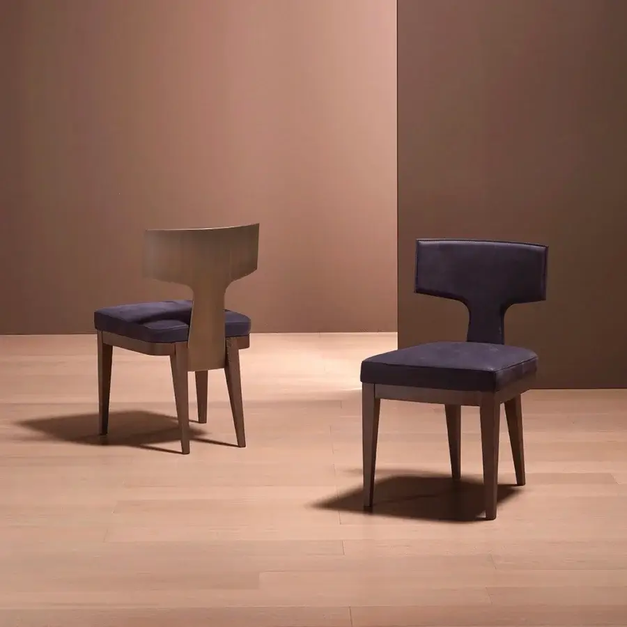 Superior Bellavista Kate chair with curved Italian poplar wood, dark upholstery and solid stained ashwood legs