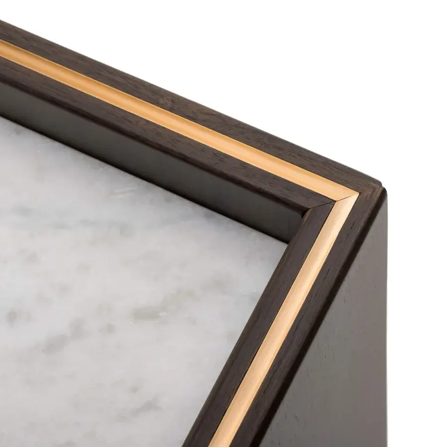 Distinguished Turri Blues sideboard crafted with walnut wood and white marble, accented with golden metal profiles and T-shaped handles