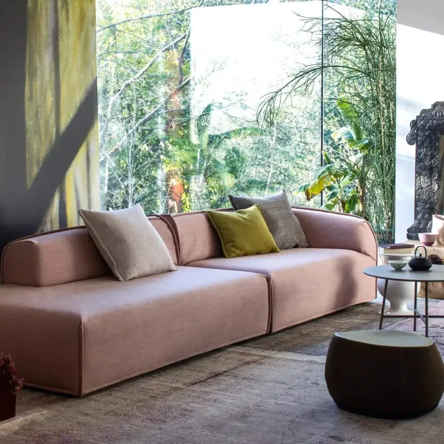 Distinguished Moroso M.a.s.s.a.s sectional upholstered in muted rose textile bonded with polyester fiber and polyurethane