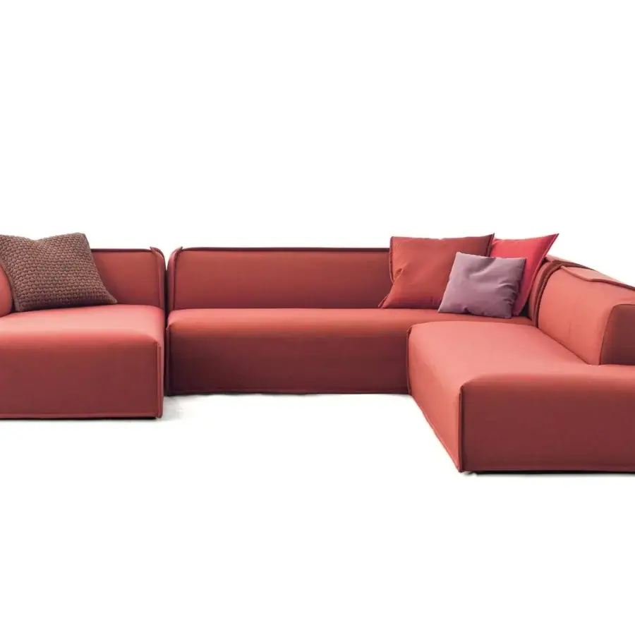 Exclusive Moroso M.a.s.s.a.s sectional upholstered in terracotta bonded textile with a matte finish, revealing stitched veins