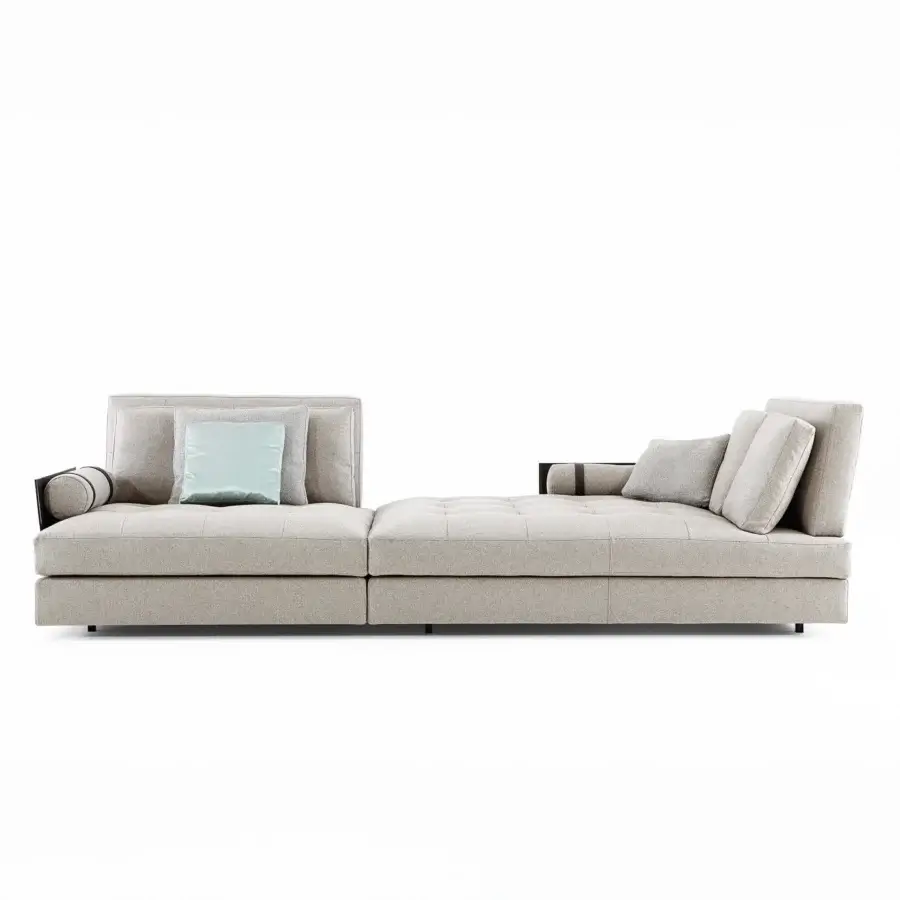 Exclusive Swan Italia Hemingway sectional with light gray textile upholstery and powder-coated metal feet