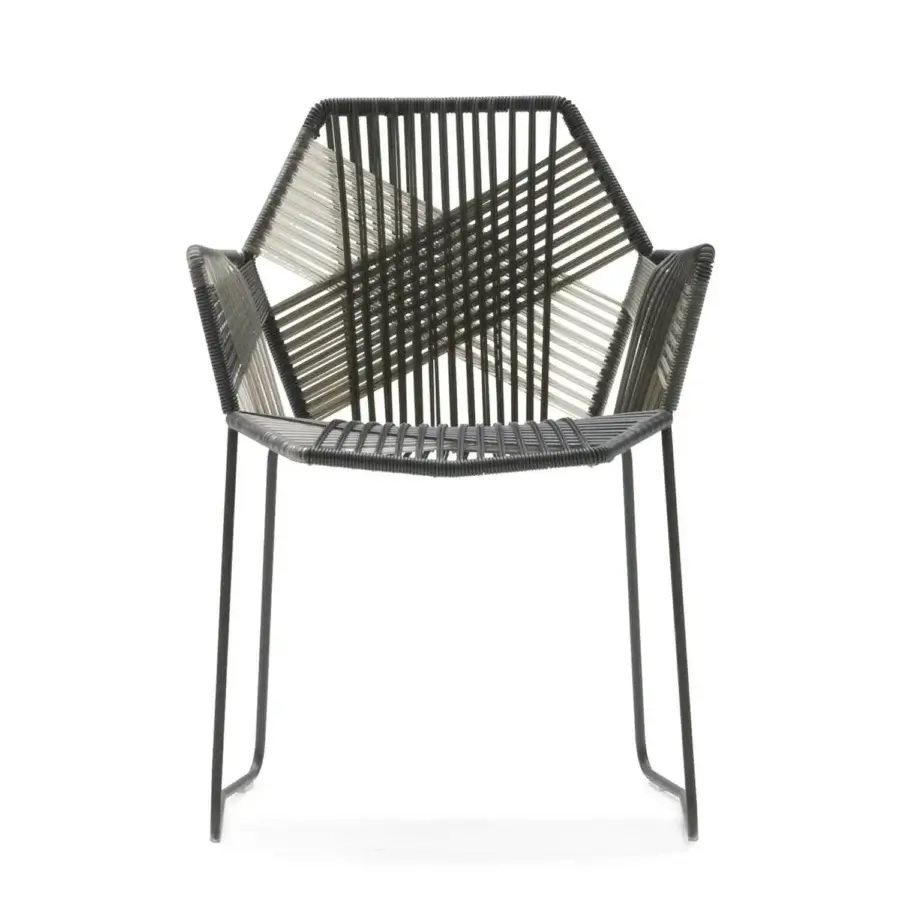 Exceptional Moroso Tropicalia chair with woven gray technopolymer thread and lacquered steel legs in a matte finish