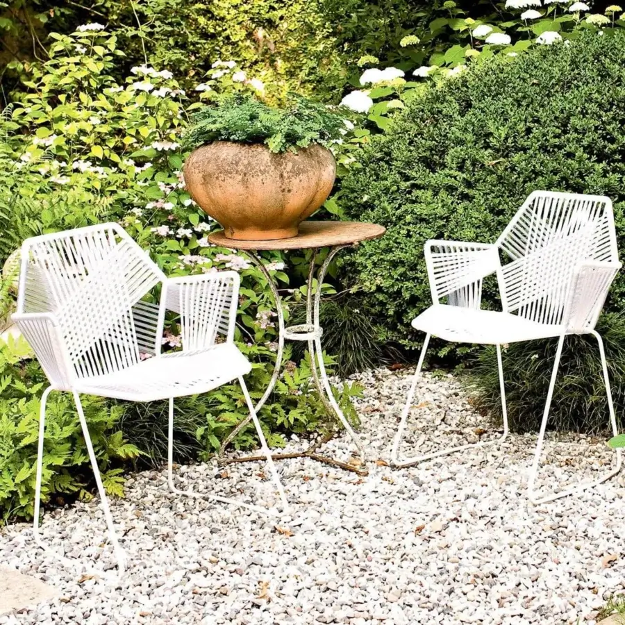 Distinguished Moroso Tropicalia chair with glossy white lacquered tubular steel and intricate white technopolymer thread weave