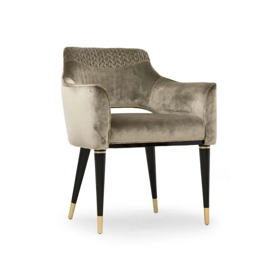 Distinguished Formitalia Dome armchair in muted greenish-gray velvet with woven detailing and lacquered slender legs with metal feet