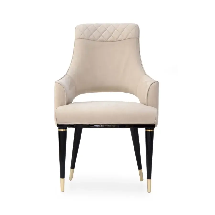 Lavish Formitalia Dome armchair in light beige velvet upholstery with glossy black lacquered legs and golden feet