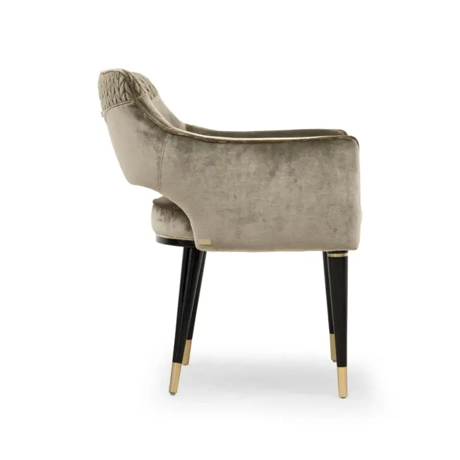 Exceptional Formitalia Dome armchair in light grayish-green velvet-like fabric with lacquered black legs and metal feet