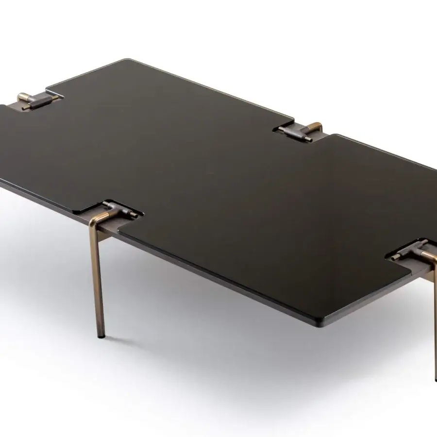 Superior Turri Blues coffee table with bronzed glass upper and satin sheen metal frame built in Italy