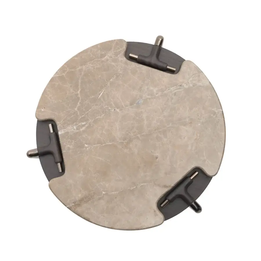 Superior Turri Blues side table with light beige marble upper top and tubular metal supports crafted in bronzed glass or marble