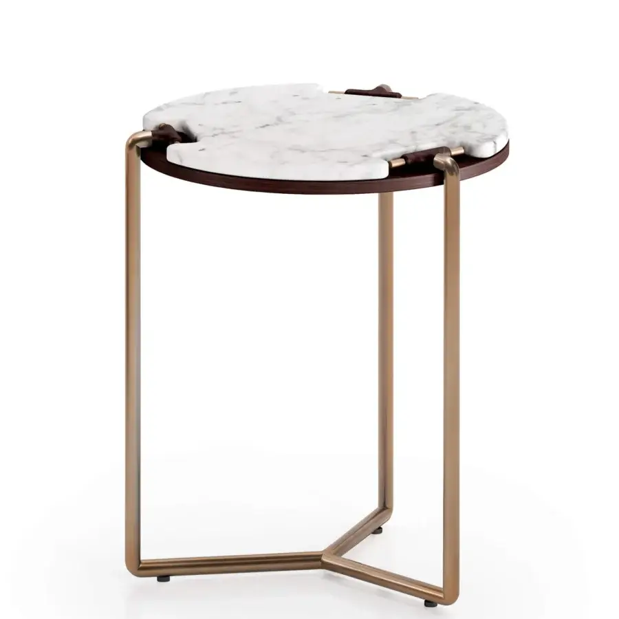 Distinguished Turri Blues side table with white marble and bronzed glass upper top in a tubular metal finish