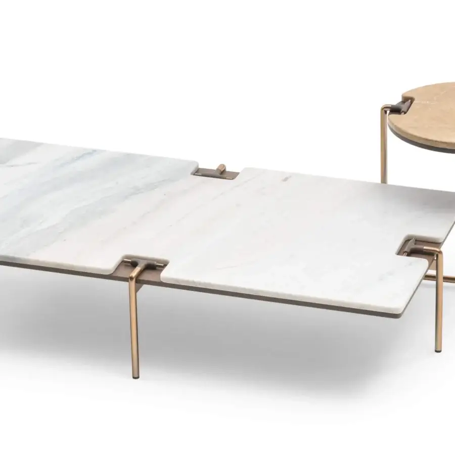 Exceptional Turri Blues side table with beige marble and bronzed metal frame crafted in Italy