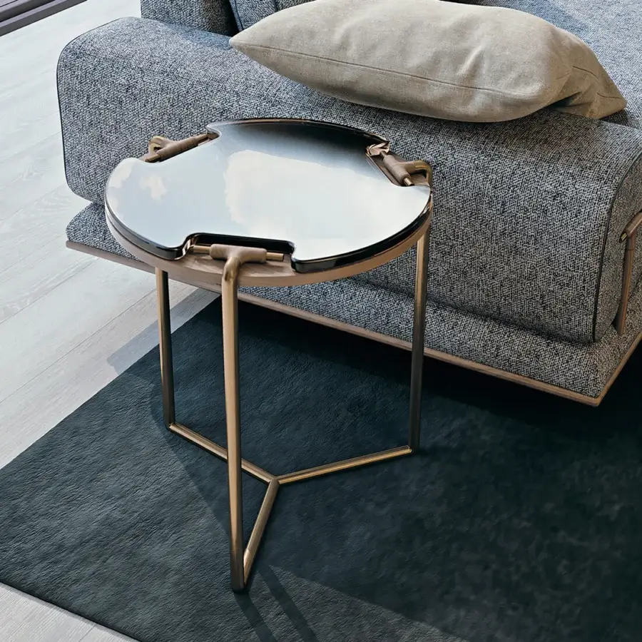 Distinguished Turri Blues side table with reflective bronzed glass and sleek tubular metal frame in a bronze-like finish