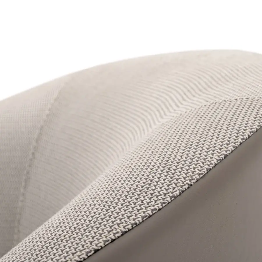 Distinguished Turri Blues lounge chair with light gray woven textile upholstery and darker gray smooth structure, built with a swivel base