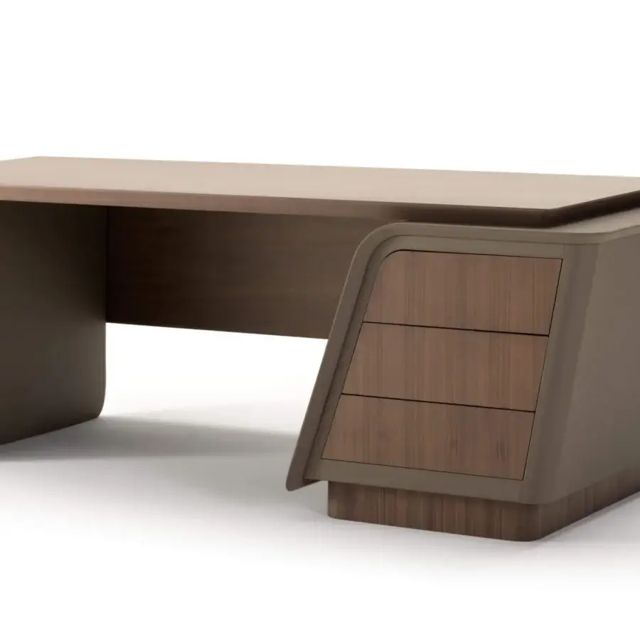 Exceptional Turri Blues desk crafted in walnut wood with soft edges and matching drawers