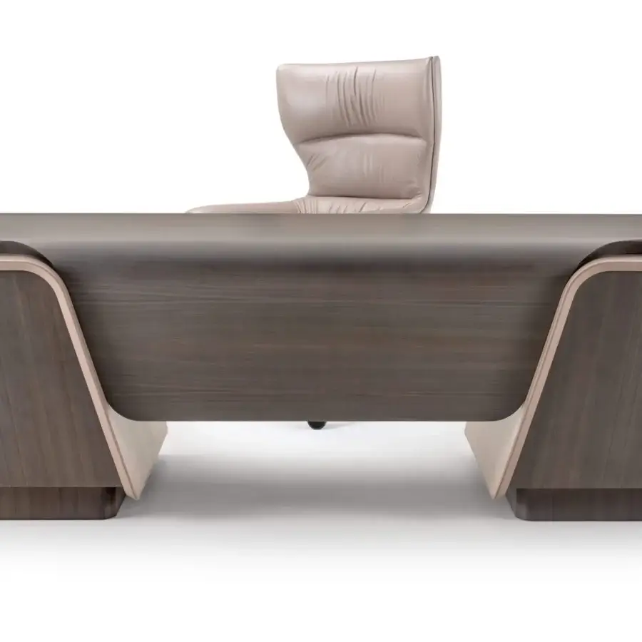 Distinguished Turri Blues desk crafted in dark-stained walnut wood with curved geometric elements and substantial side panels