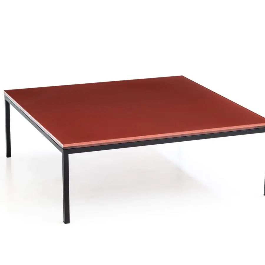 Distinguished Moroso Salon Nanà coffee table with dark red cotton canvas top and sleek black powder-coated steel base