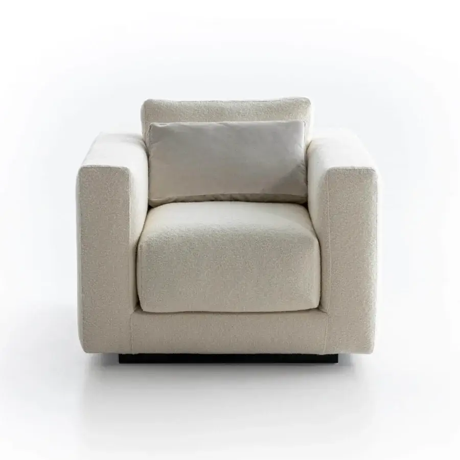 Exceptional Moroso Salon Nanà lounge chair with light beige textured textile and stained solid beech feet