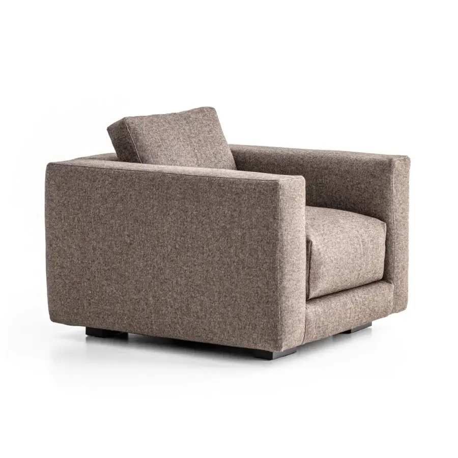 Elegant Moroso Salon Nanà lounge chair with brownish-gray textured textile and solid beech feet