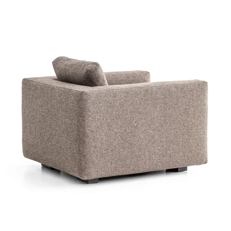Distinguished Moroso Salon Nanà lounge chair with heathered brown textile upholstery and stained solid beech feet
