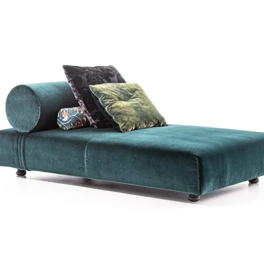 Exceptional Moroso Salon Nanà chaise lounge with deep teal upholstery and turned stained beech feet
