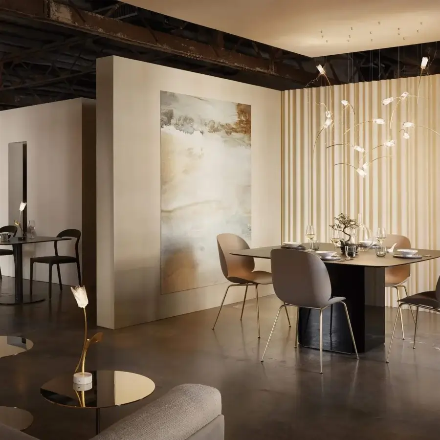 Elegant Slamp Tulip Battery lamp crafted in Lentiflex® and anodized aluminum with a gold finish