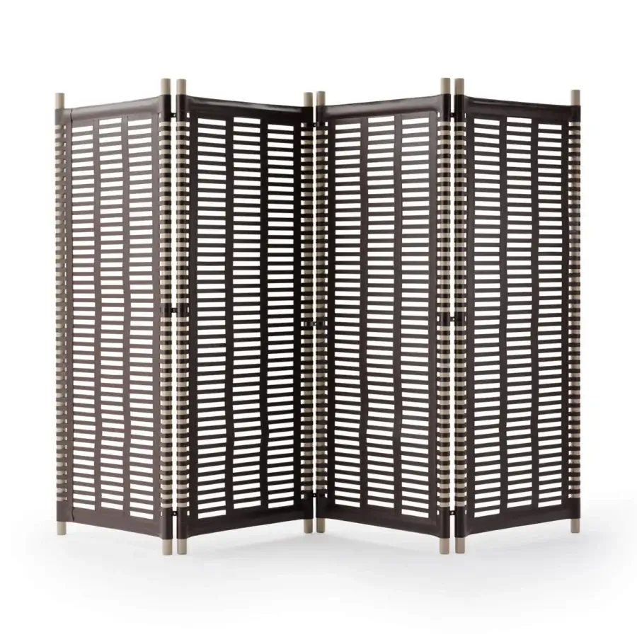 Elegant Turri Blues room divider crafted in dark brown synthetic material with light wood-toned supports and a matte finish
