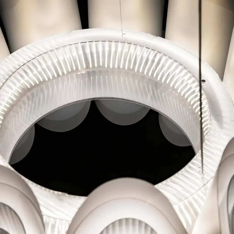Distinguished Slamp Fiordlys suspension lamp with layered circular shades built in white Opalflex® and Lentiflex®