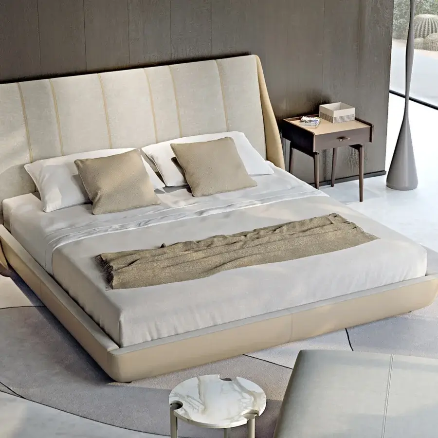 Elegant Turri Blues nightstand with linear walnut wood crafted in dark matte stain complemented by metal details