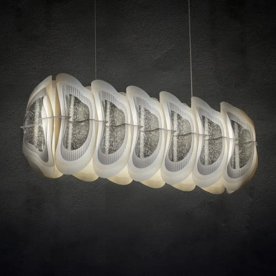 Captivating Slamp Fiordlys linear suspension lamp in off-white Opalflex with a translucent, matte finish