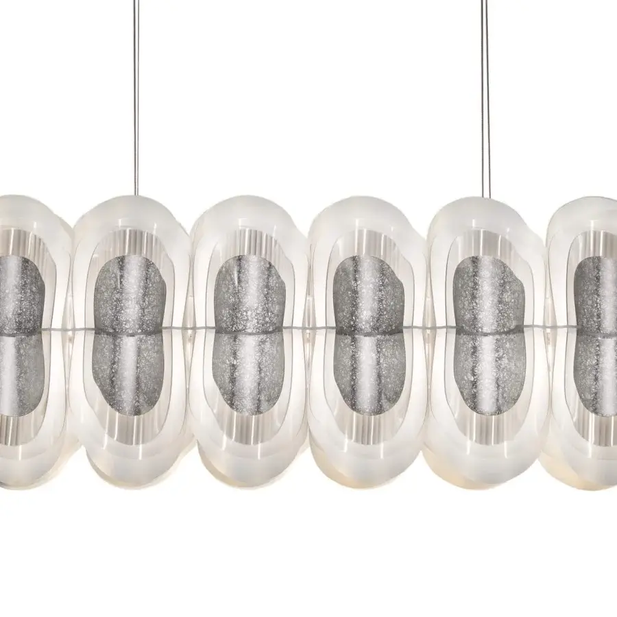 Elegant Slamp Fiordlys linear suspension lamp with layered shades crafted from Opalflex® and Lentiflex® materials