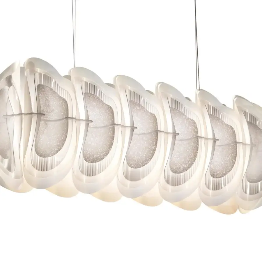 Distinguished Slamp Fiordlys suspension lamp in white Opalflex®, Lentiflex® and Opalflex® with matte finish embodies a contemporary aesthetic
