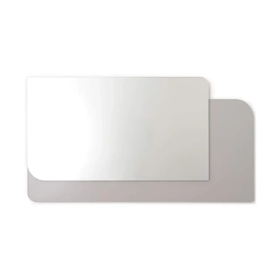 Elegant Turri Soul mirror with rounded corners and glossy monochrome lacquered polyester in white, built with a clear upper panel