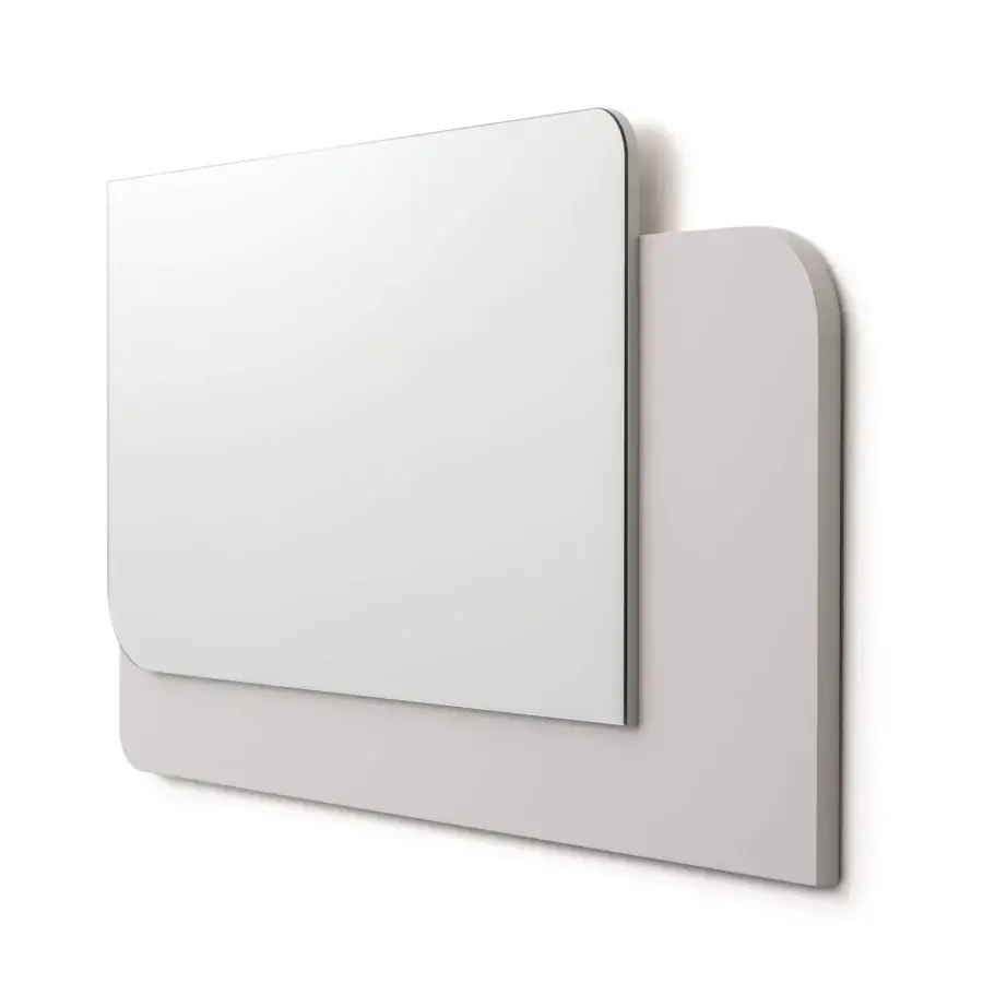 Exclusive Turri Soul mirror crafted in light gray glossy lacquered polyester with a clear upper panel reflecting light