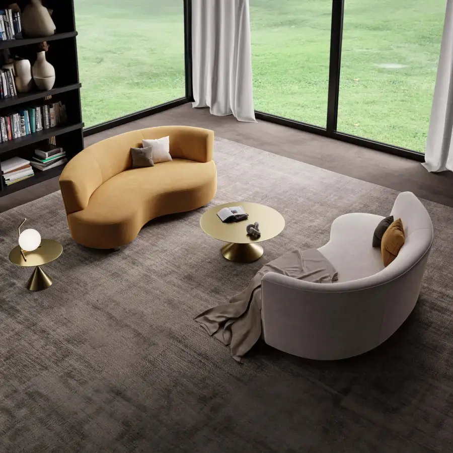 Lavish Swan Italia Venere chaise lounge upholstered in off-white textile with wenge painted wood feet and accent pillows