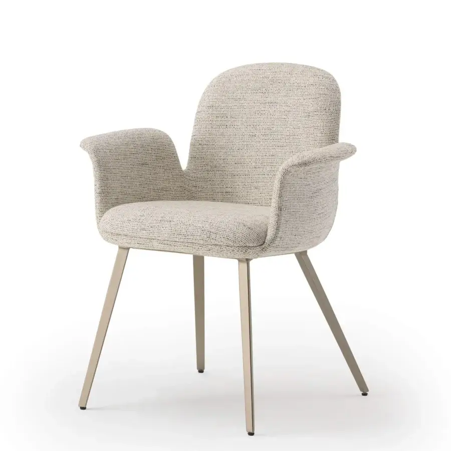 Superior Turri Soul armchair with ergonomic design upholstered in light beige textured textile and matte metal legs